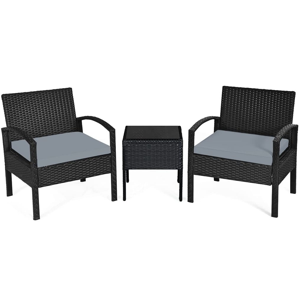 3 Pieces Patio Furniture Set Outdoor Rattan Conversation Set with 2 Chairs & Coffee Table