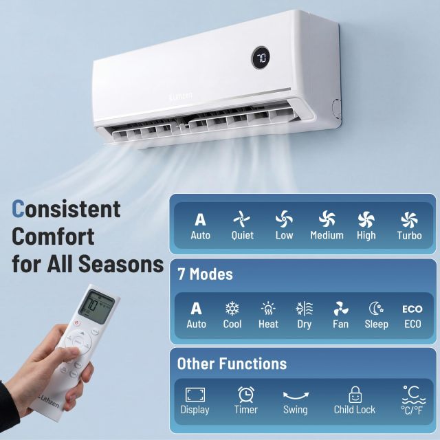 12000 BTU 18.1 SEER2 208/230V Mini Split Air Conditioner & Heater