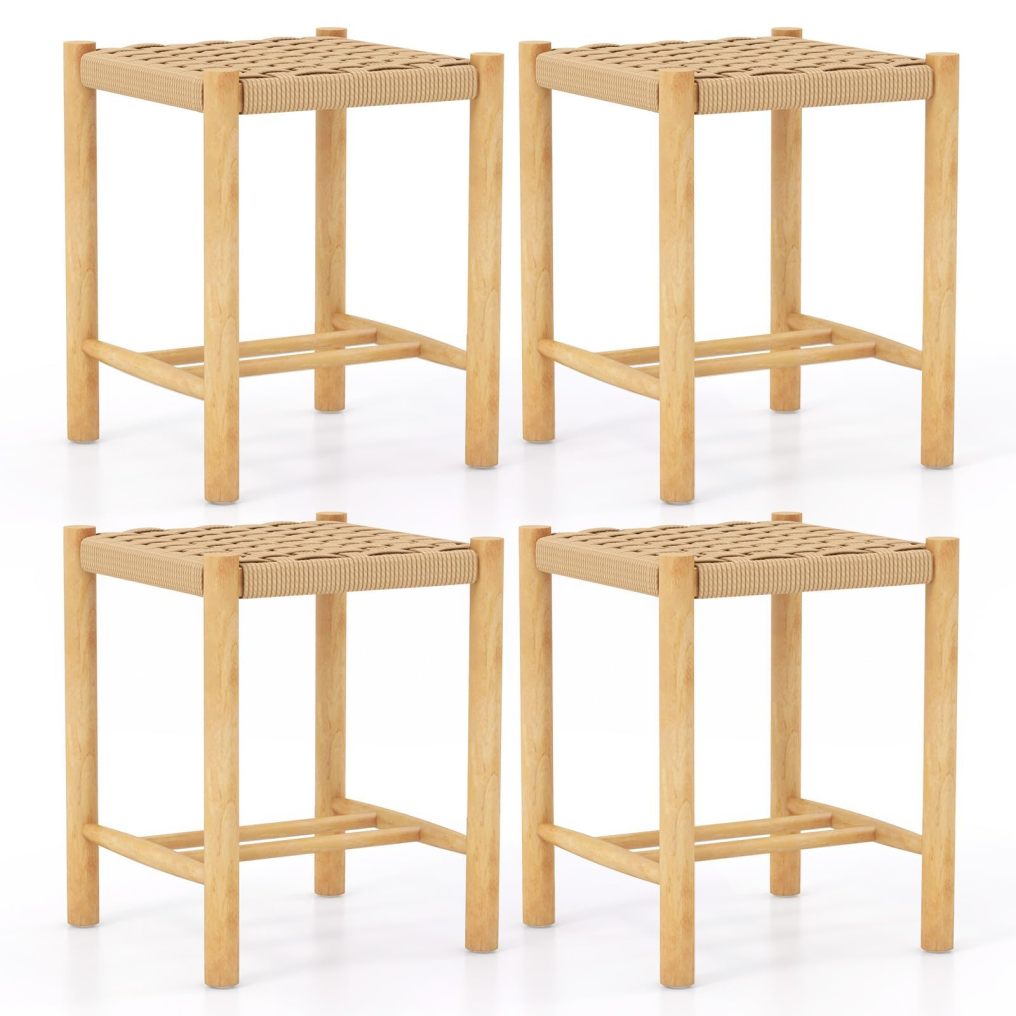 Patio Wooden Dining Stools Set Wide Rustic Backless Saddle Stools