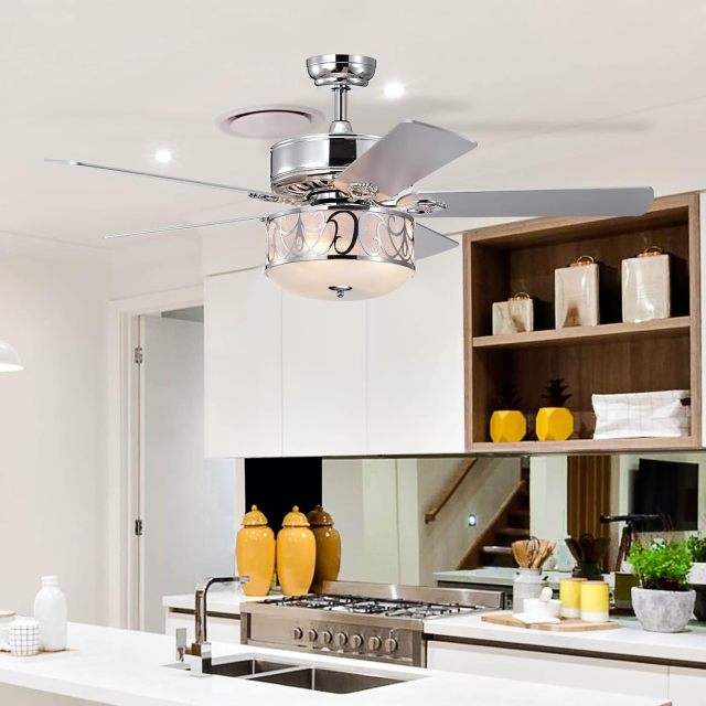 52” Ceiling Fan w/Lights & Remote Control, Lighting Fan w/5 Reversible Blades, 3 Wind Speed