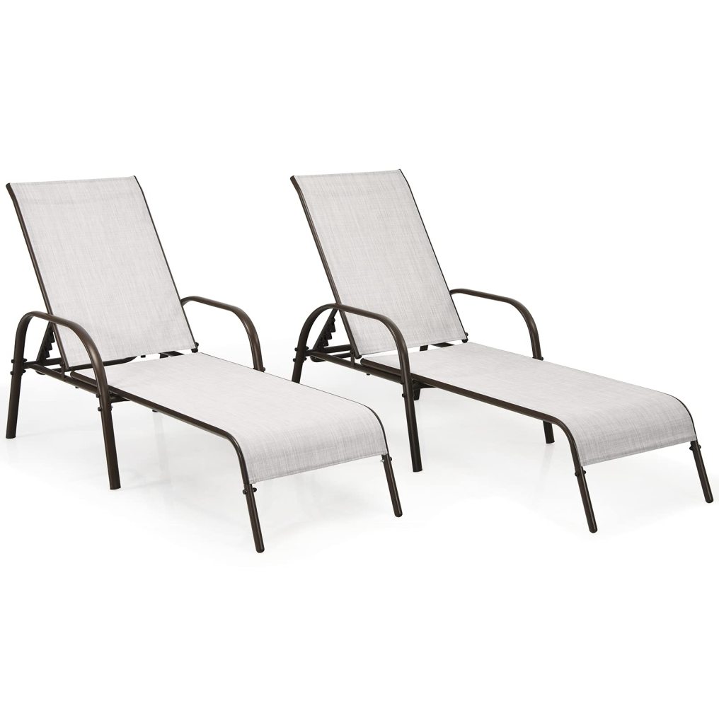 Outdoor Patio Lounge Chair Chaise Fabric Adjustable Reclining Armrest Pool (1/2)