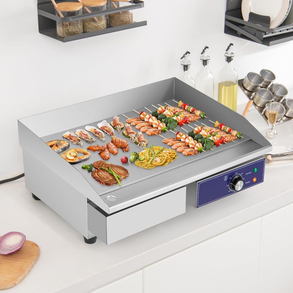 22" Commercial Electric Griddle, Stainless Steel Flat Top Grill, Removable Oil Storage Box