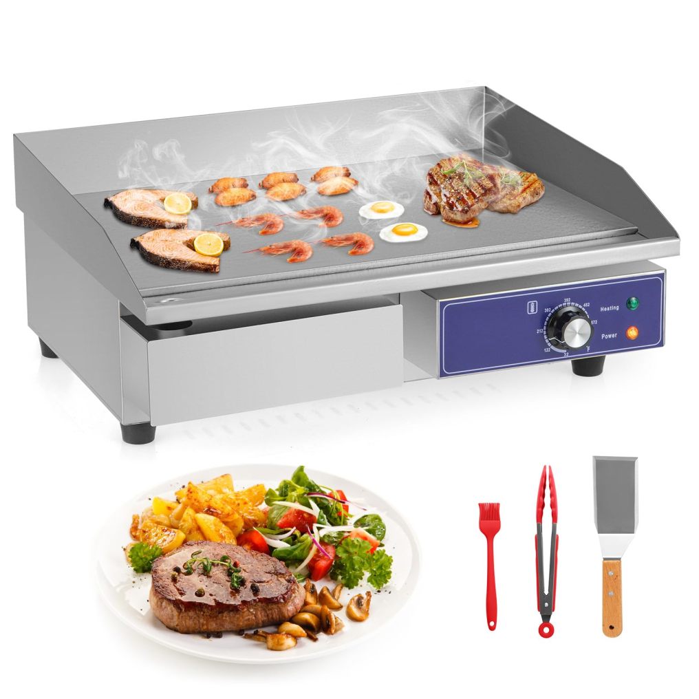 22" Commercial Electric Griddle, Stainless Steel Flat Top Grill, Removable Oil Storage Box