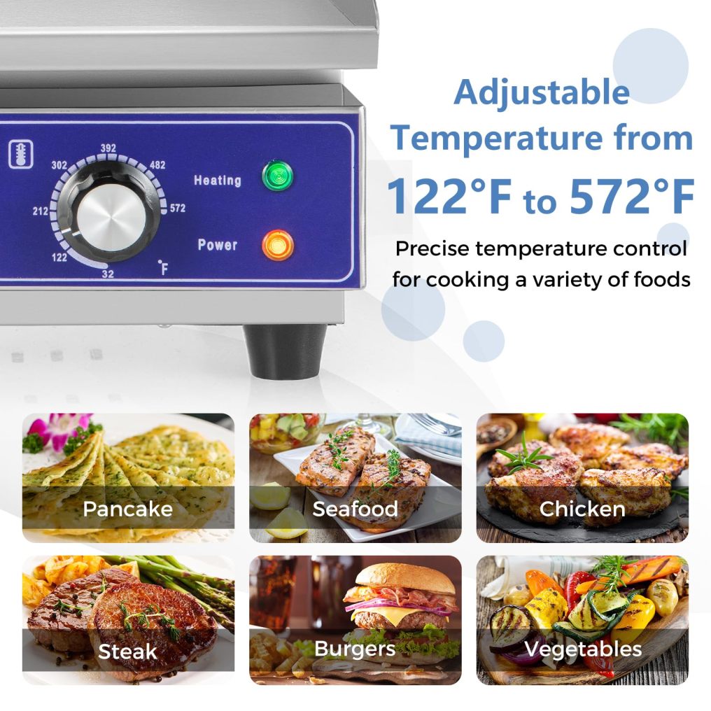 22" Commercial Electric Griddle, Stainless Steel Flat Top Grill, Removable Oil Storage Box