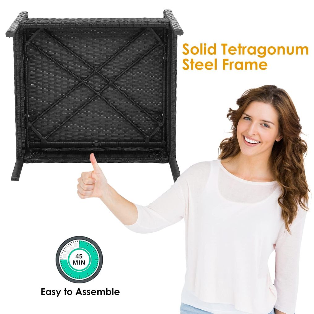 Outdoor Wicker Conversation Set with Acacia Wood Coffee Table