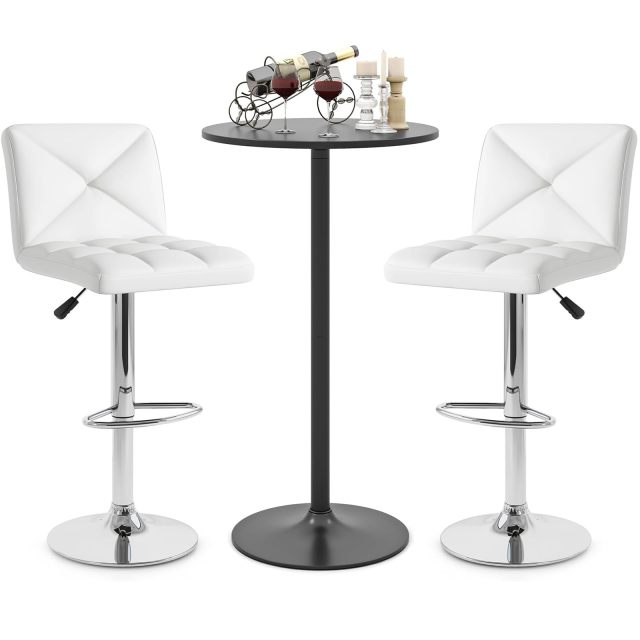 Round Cocktail Table and PU Leather Adjustable Swivel Chairs ( 3 Pieces )