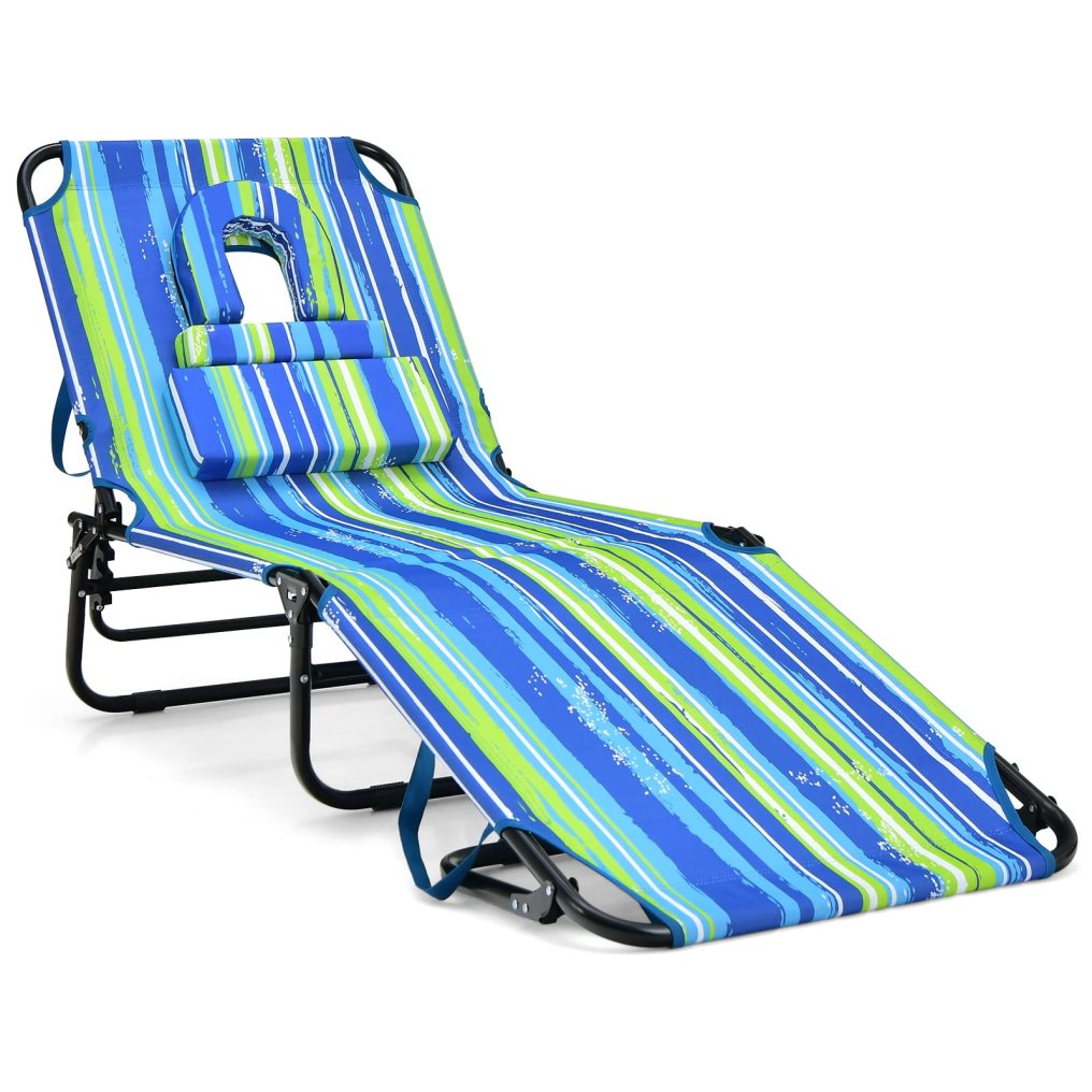 Tanning Chair with Face Hole Pillows & 5-Position Adjustable Backrest