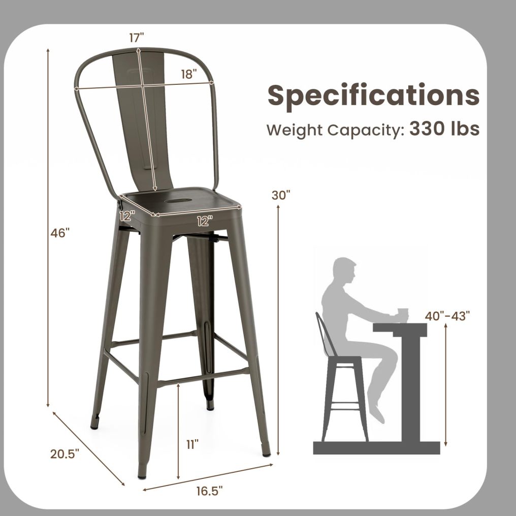 30'' Bar Height Stools with Rubber Feet for Kitchen