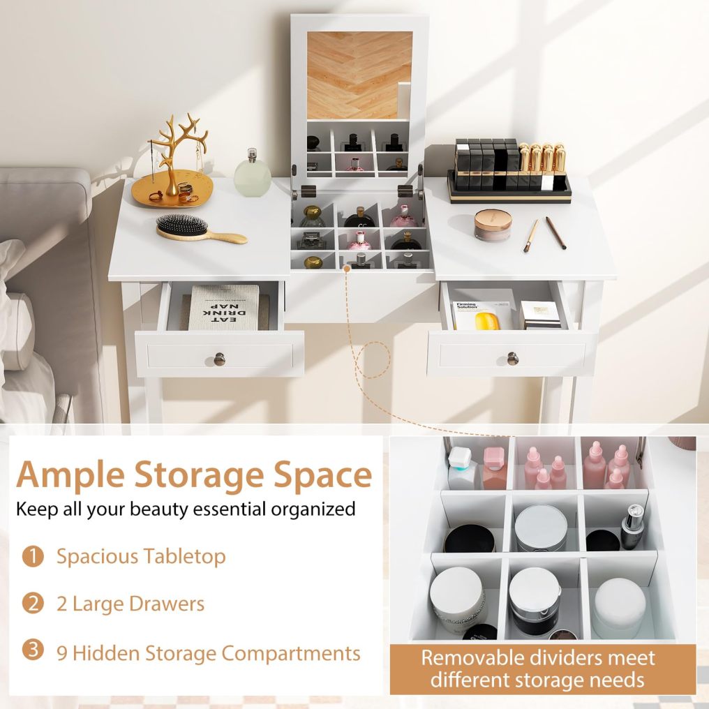 Vanity Desk with Flip Top Mirror Dressing Table