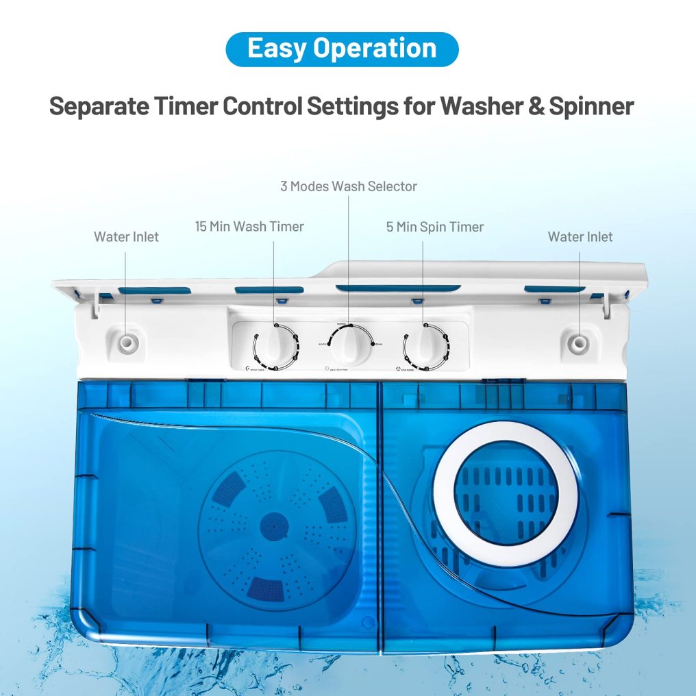 Washing Machine Semi-automatic, Twin Tub Washer with Spin Dryer, 26lbs Capacity, Built-in Drain Pump