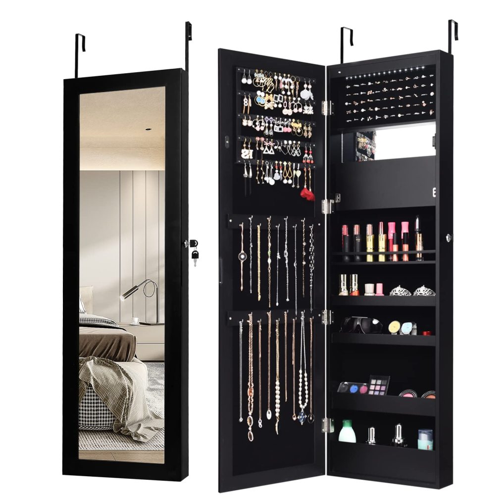 12 LEDs Mirror Jewelry Cabinet with 53.5” Full Length Mirror & Large Storage Capacity