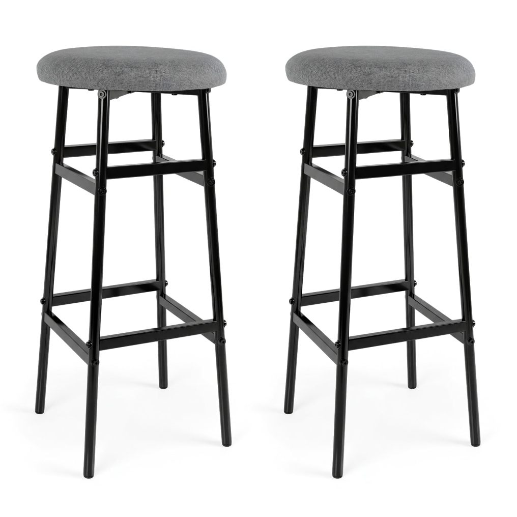 29-inch Metal Round Bar Stools Set of 2/4 Upholstered Backless with Linen Seat