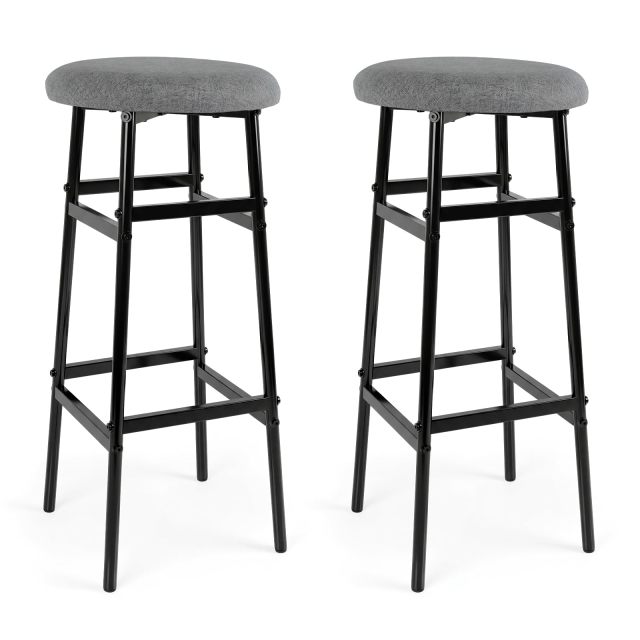 29-inch Metal Round Bar Stools Set of 2/4 Upholstered Backless with Linen Seat