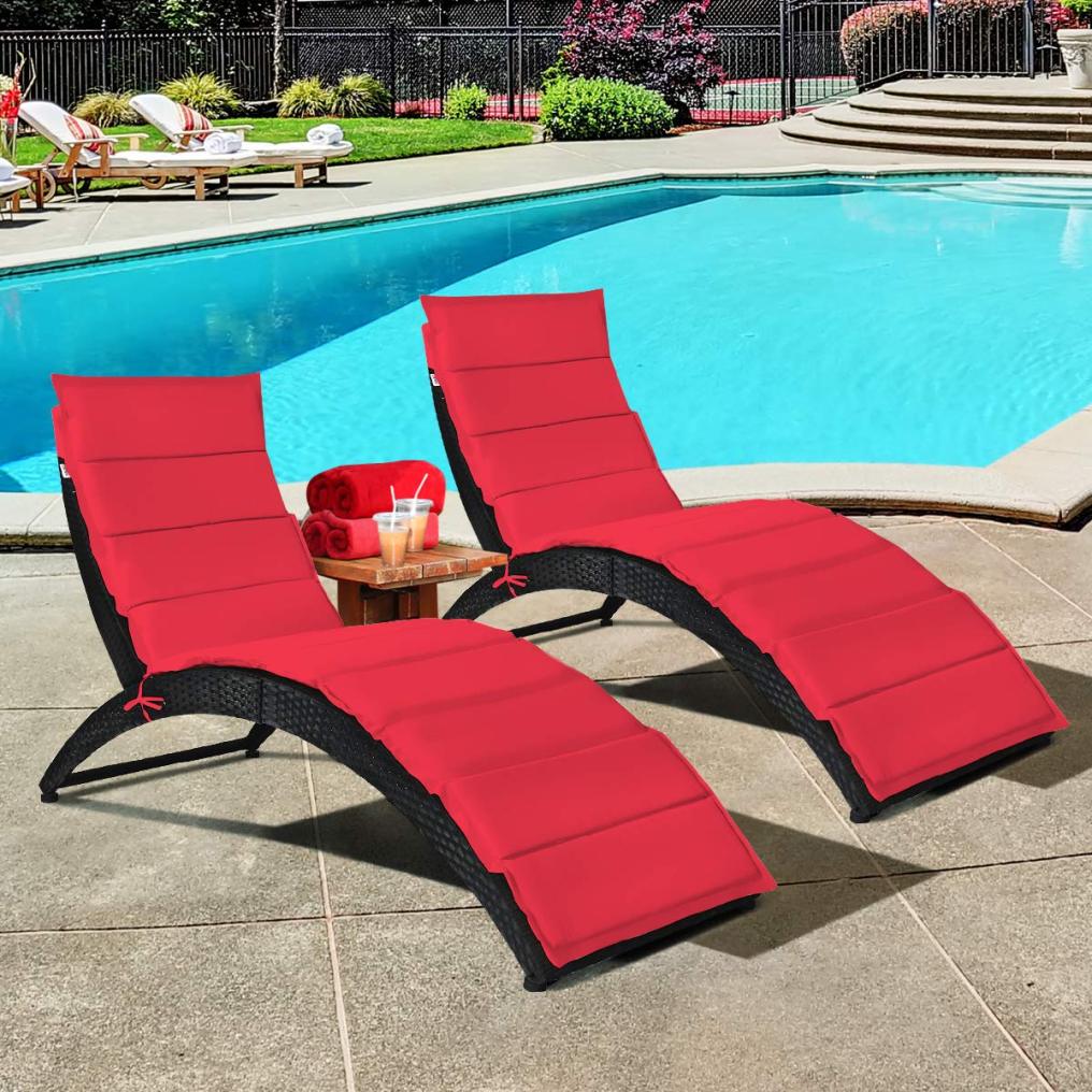 Folding Rattan Lounge Chair Outdoor with Soft Cushion