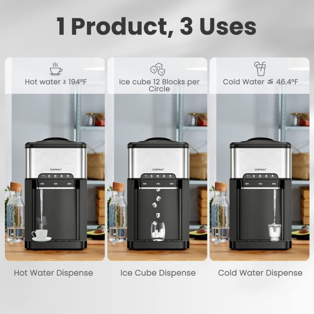 3 in 1 Portable Hot Cold Dispenser with 48LBS/24H Ice Machine