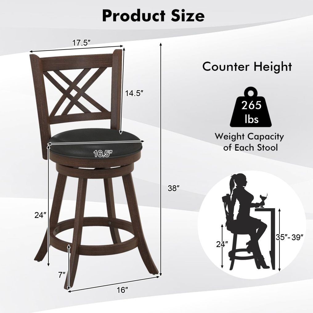 Bar Stool Set of 2/4 for Kitchen Island Swivel Upholstered Counter Height Barstools（24“/29”））