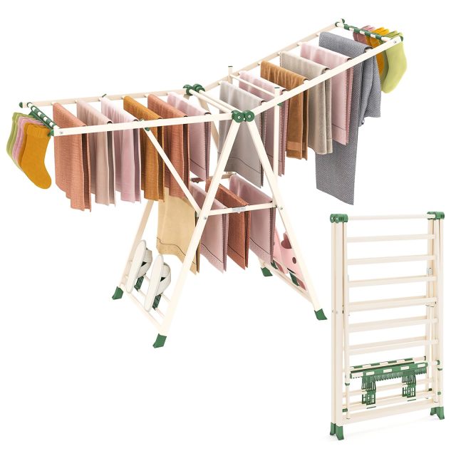 Foldable 2-Level Clothes Drying Rack for Indoor & Outdoor ( 64"L x 22”W x 39"-62"H )