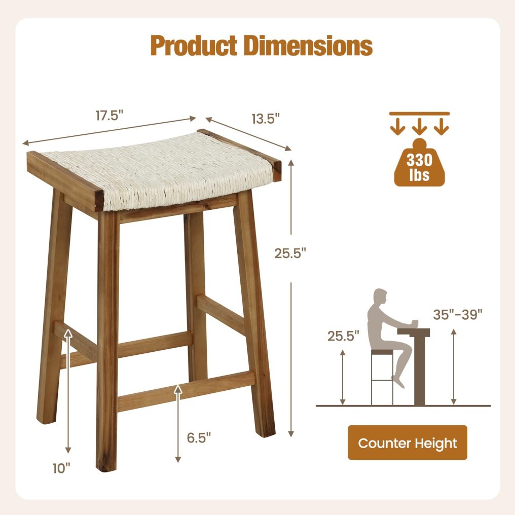 Dining Saddle Stools Set of 2/4 25.5-inch Counter Height Chairs