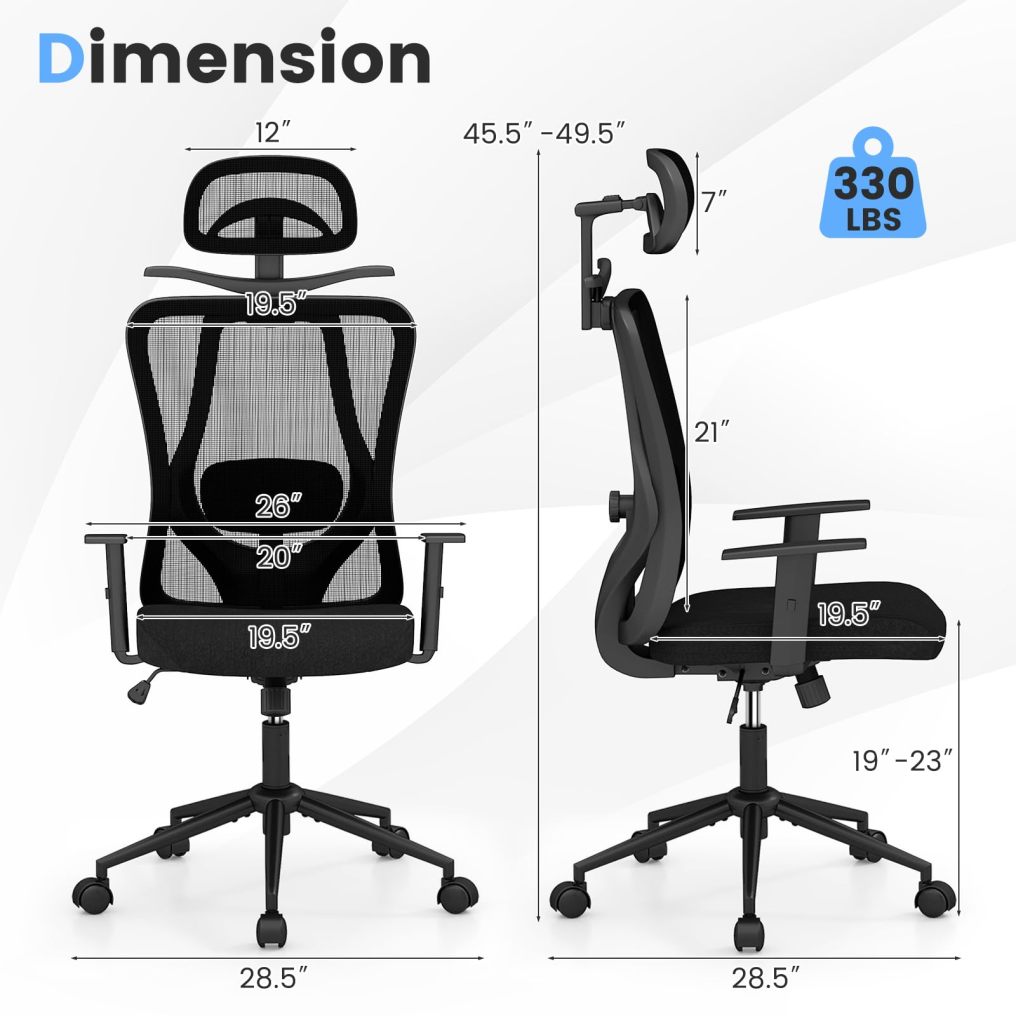 Mesh Office Chair | Ergonomic Computer Desk Chairs with 3D Headrest