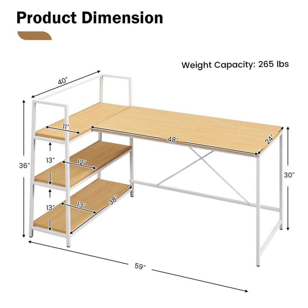 59 Inch L-Shaped Computer Desk with Open Storage Shelves