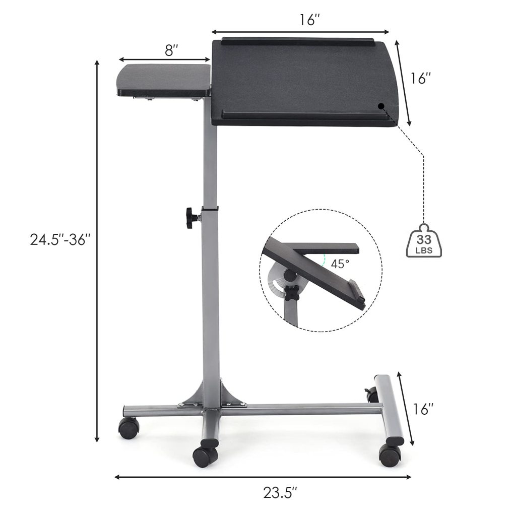 Mobile Laptop Tray and Projector Cart with 45 °Degree Swivel Tilting Tabletop