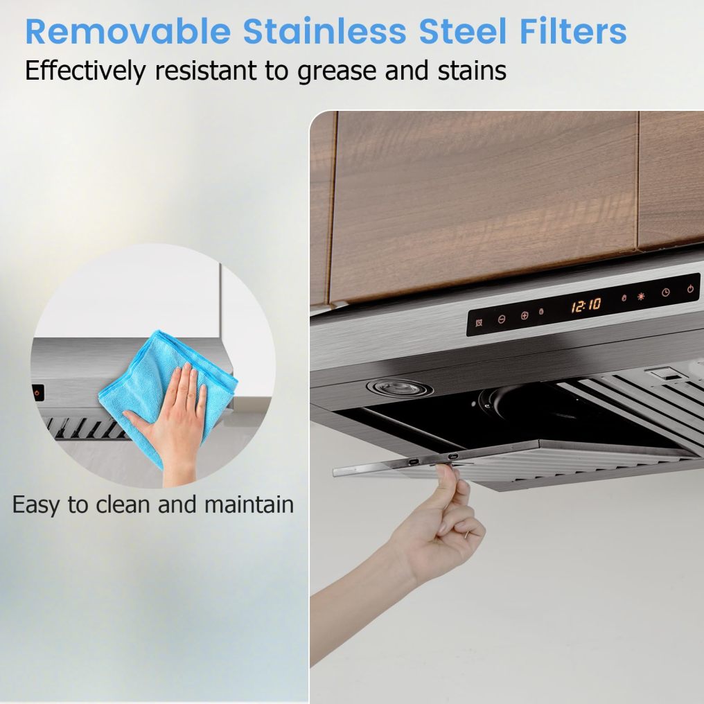 ARLIME 36"/29.5" Under Cabinet Range Hood, 900CFM Stainless Steel Stove Vent Hood w/ 4-Speed Fan