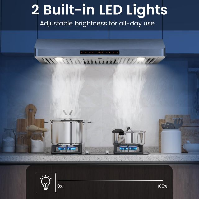 ARLIME 36"/29.5" Under Cabinet Range Hood, 900CFM Stainless Steel Stove Vent Hood w/ 4-Speed Fan