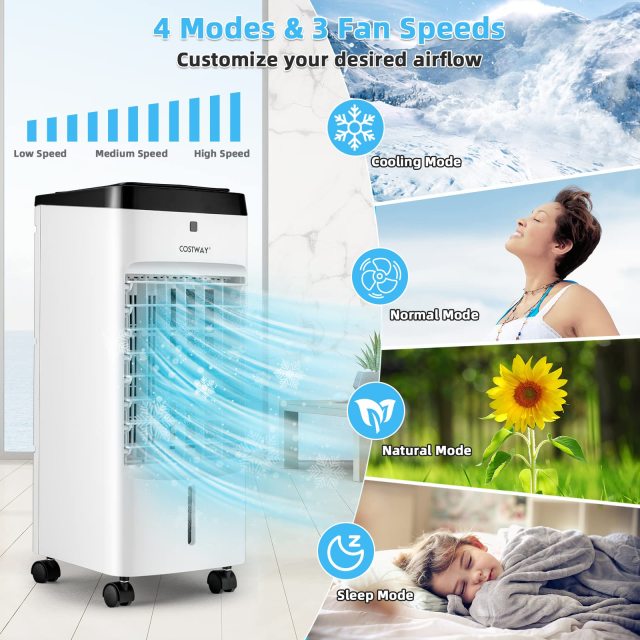 Evaporative Air Cooler, 3-in-1 Portable Quiet Swamp Cooler and Humidifier with Remote, 4 Modes, 70° Oscillation