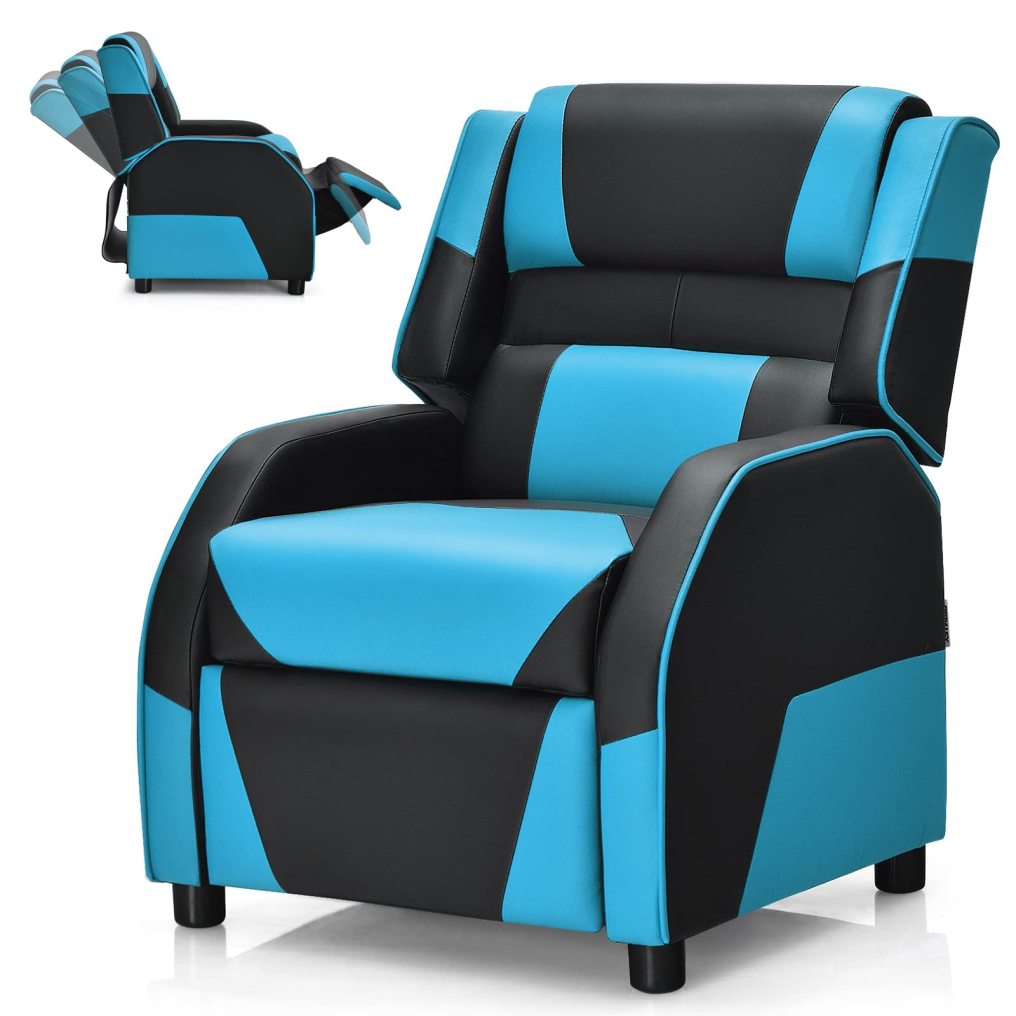 Toddler Leather Recliner with Adjustable Footrest & Headrest for Living Room