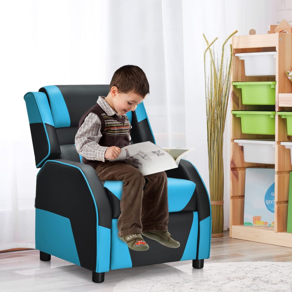 Toddler Leather Recliner with Adjustable Footrest & Headrest for Living Room