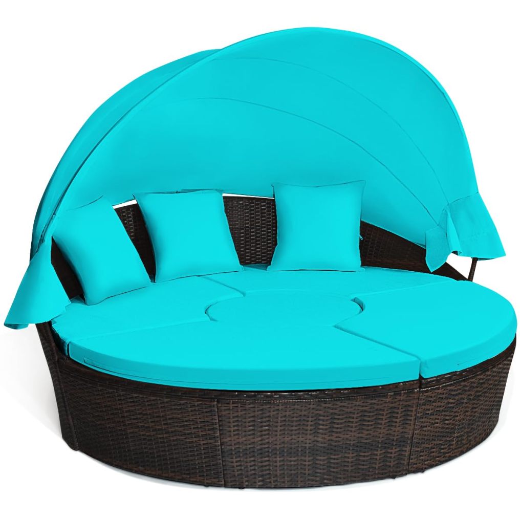Patio Round Daybed with Retractable Canopy for Patio