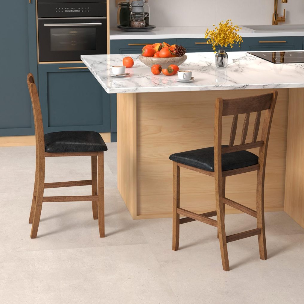 25.5'' Mid Century Modern Wooden Bar Stools with Backrest