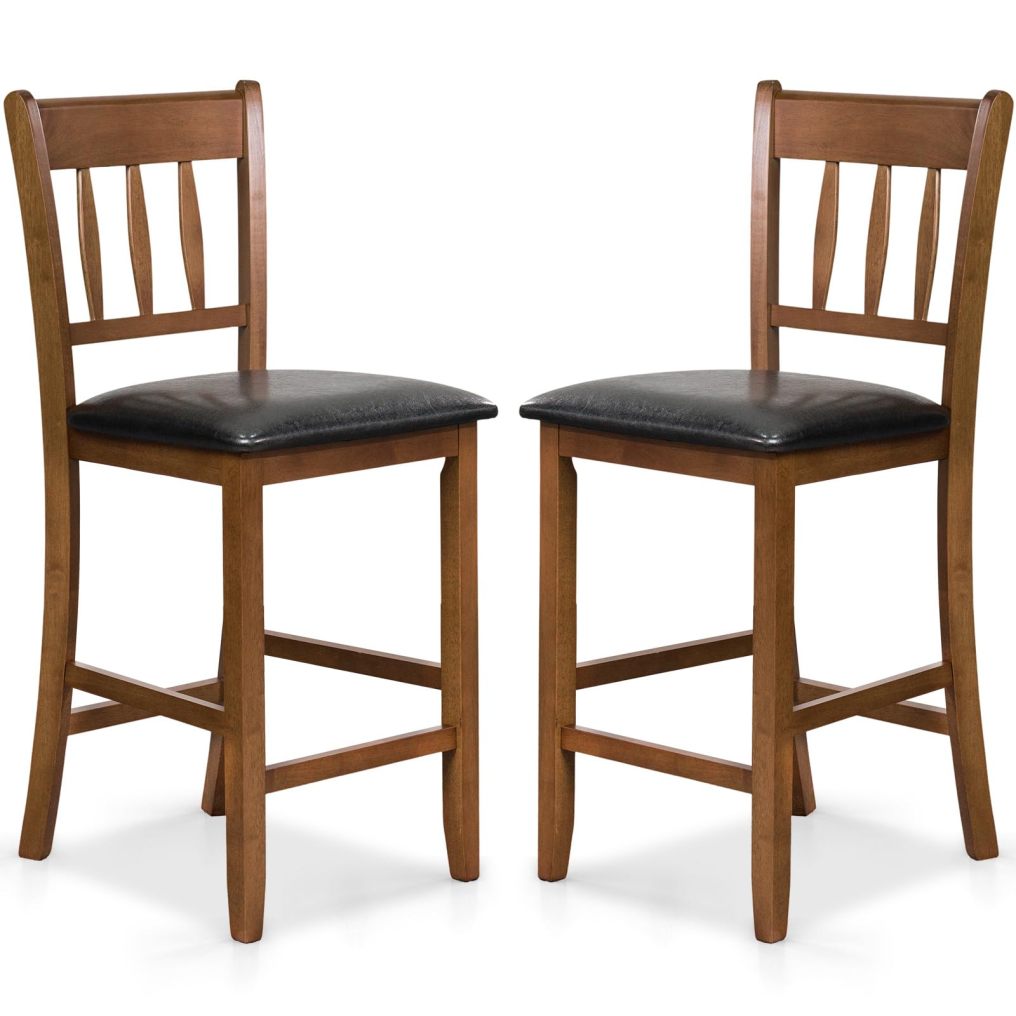 25.5'' Mid Century Modern Wooden Bar Stools with Backrest
