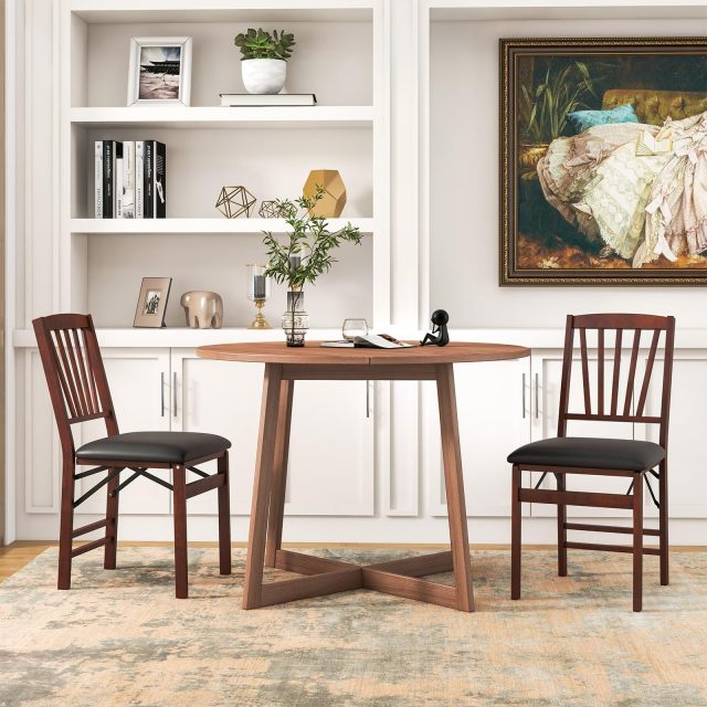 Folding Dining Chairs Set of 2/4 with PVC Padded Seat for Kitchen Apartment