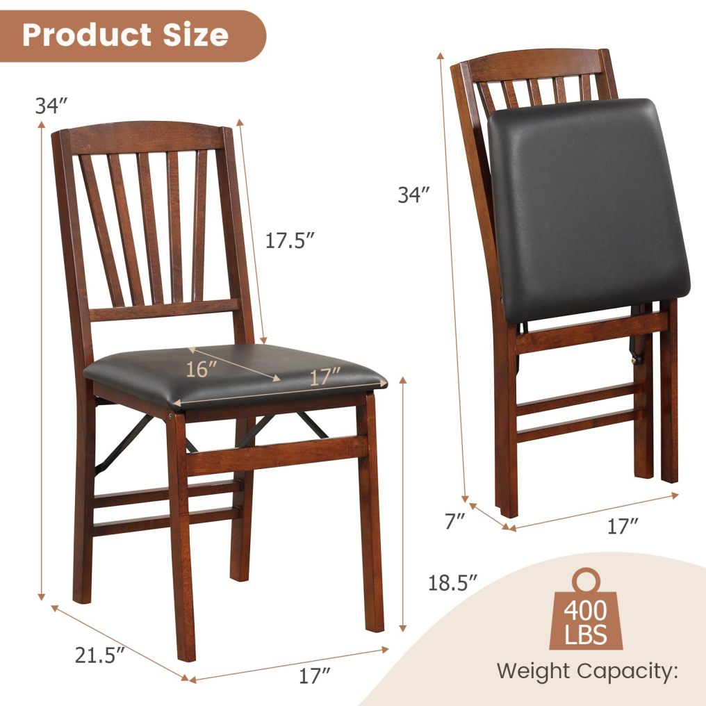 Folding Dining Chairs Set of 2/4 with PVC Padded Seat for Kitchen Apartment