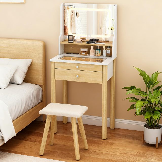 Vanity Desk with Lighted Mirror for Bedroom