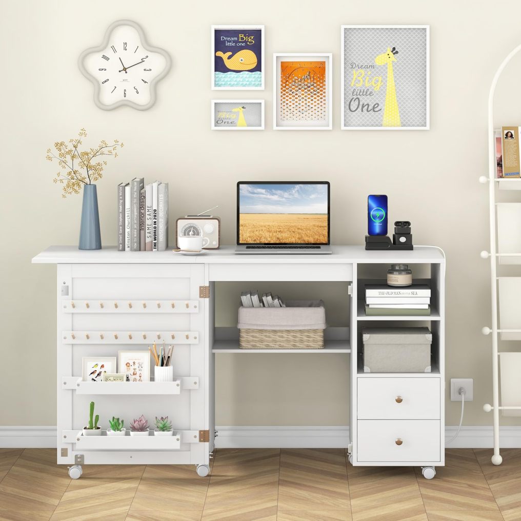 Sewing Machine Table with Charging Station