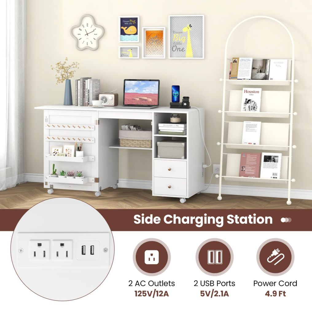 Sewing Machine Table with Charging Station