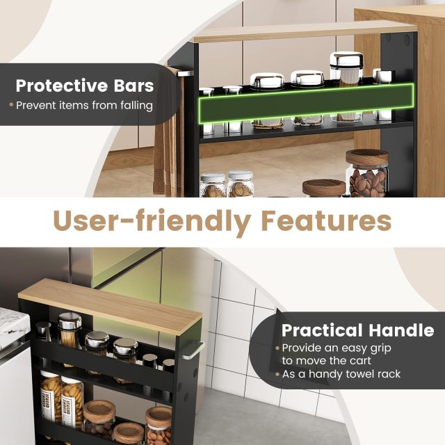 Slim Rolling Storage Cart 4-Tier Rolling Utility Cart with Handle & Wheels