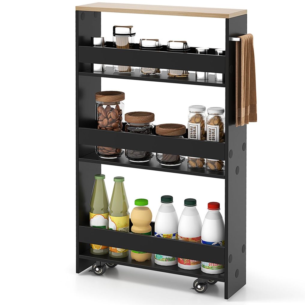 Slim Rolling Storage Cart 4-Tier Rolling Utility Cart with Handle & Wheels
