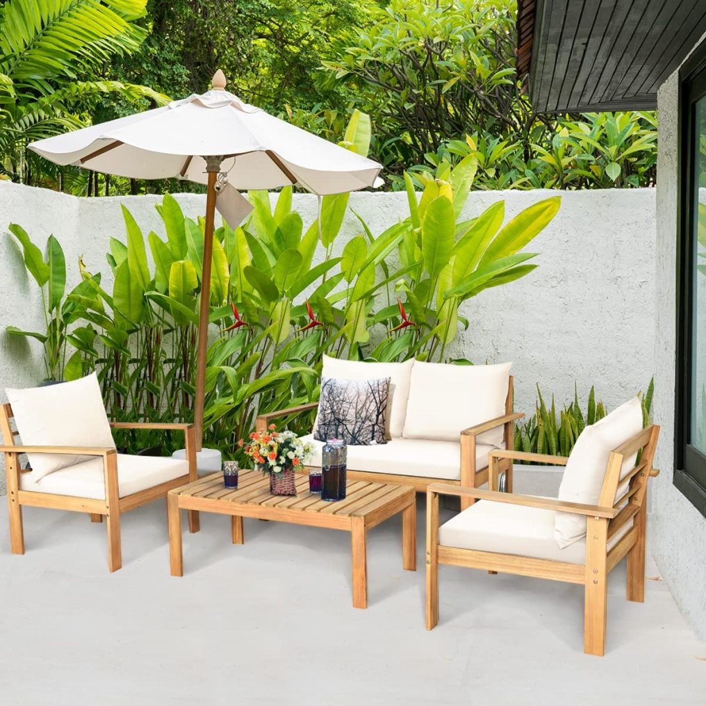 4/8 Pieces Outdoor Acacia Wood Sofa Set Outdoor Conversation Sofa Set