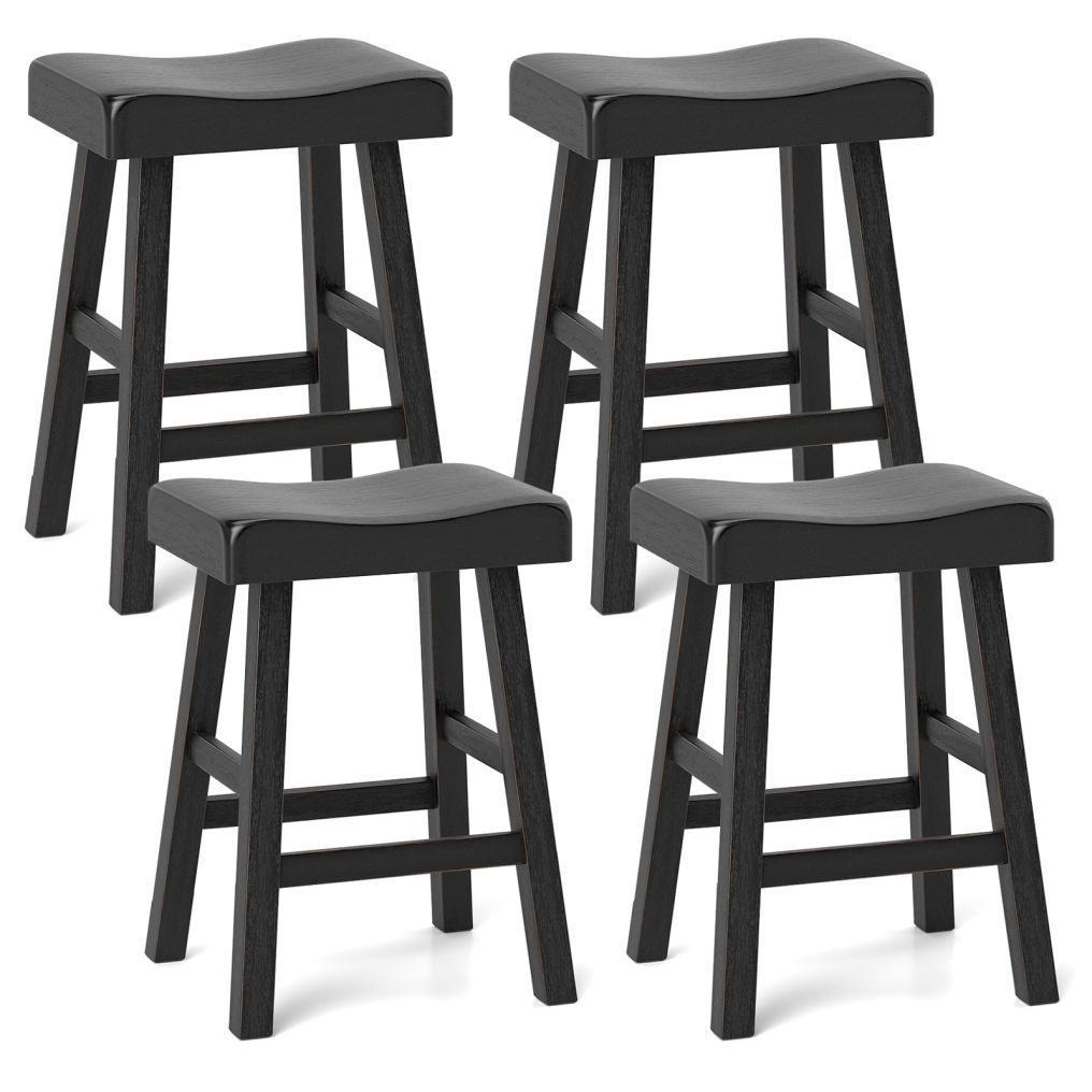 Solid Wood Saddle Stools Set w/Curved Seats Footrests