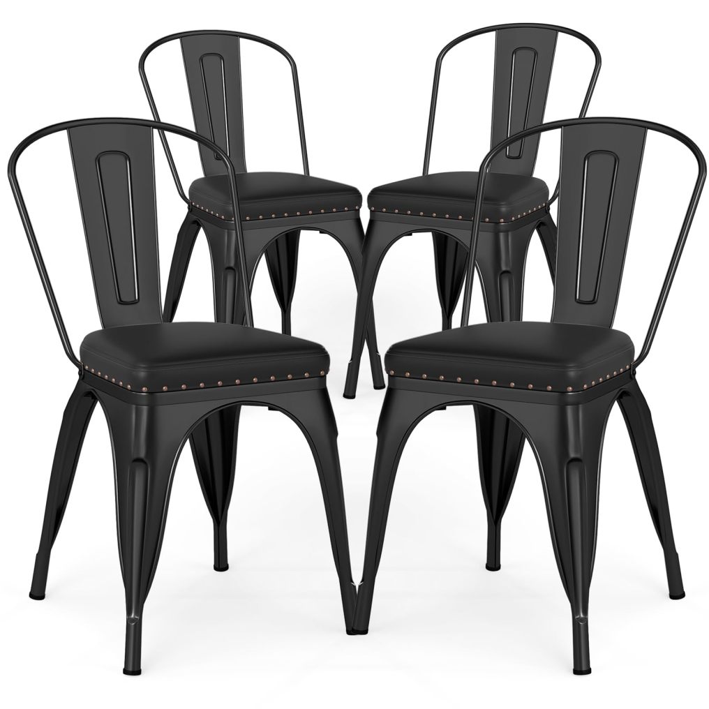 18.5 Inch Stackable Industrial Kitchen Tolix Side Chairs with PU Leather Cushions and Detachable High Back for Dining Room