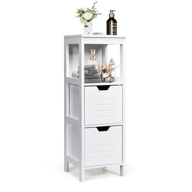 Bathroom Storage Cabinet Freestanding Wooden Side Storage Cabinet with 2 Adjustable Drawers