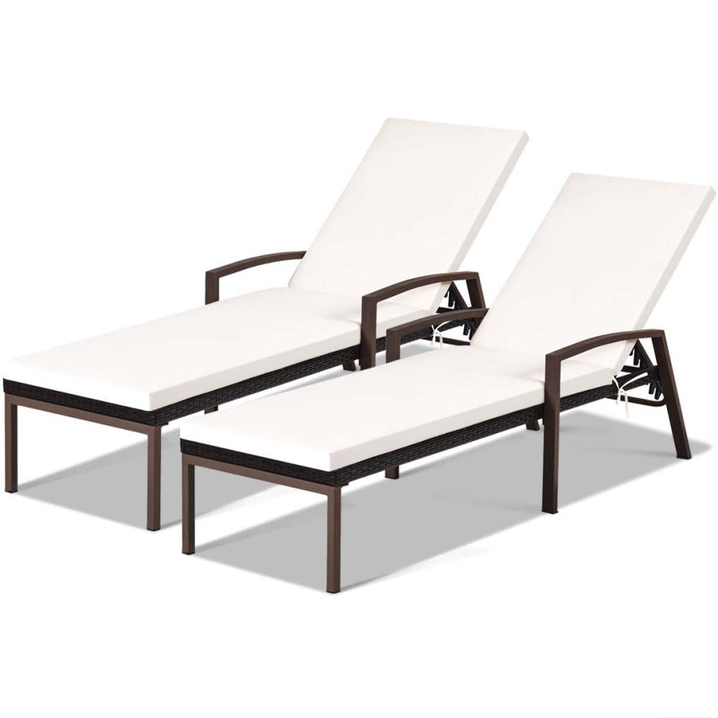 2PCS Rattan Lounge Chair Outdoor