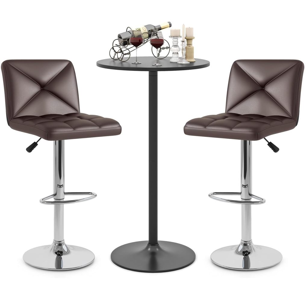 Round Cocktail Table and PU Leather Adjustable Swivel Chairs ( 3 Pieces )