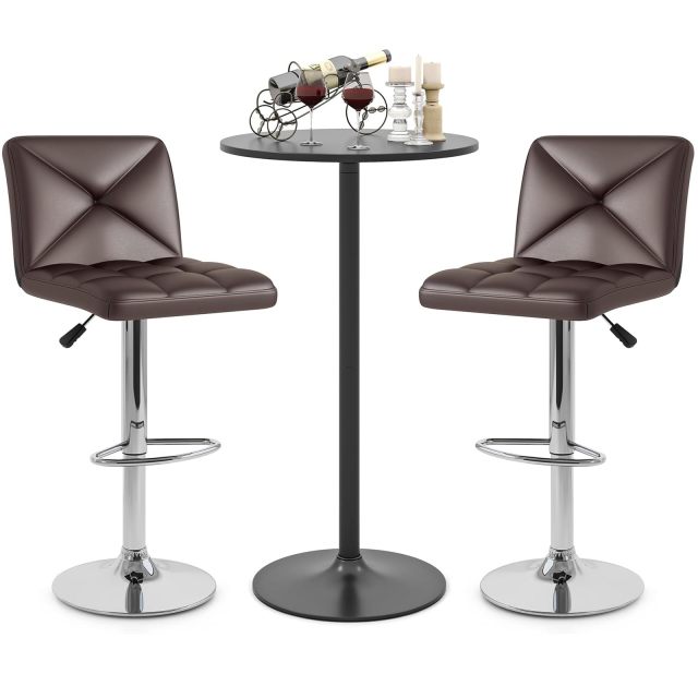 Round Cocktail Table and PU Leather Adjustable Swivel Chairs ( 3 Pieces )
