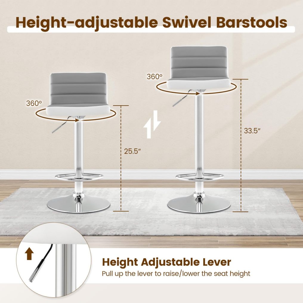 Adjustable Bar Stools Set of 2/4 Modern Swivel PU Leather Bar Chairs