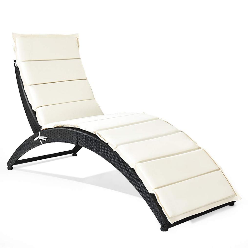 Folding Rattan Lounge Chair Outdoor with Soft Cushion