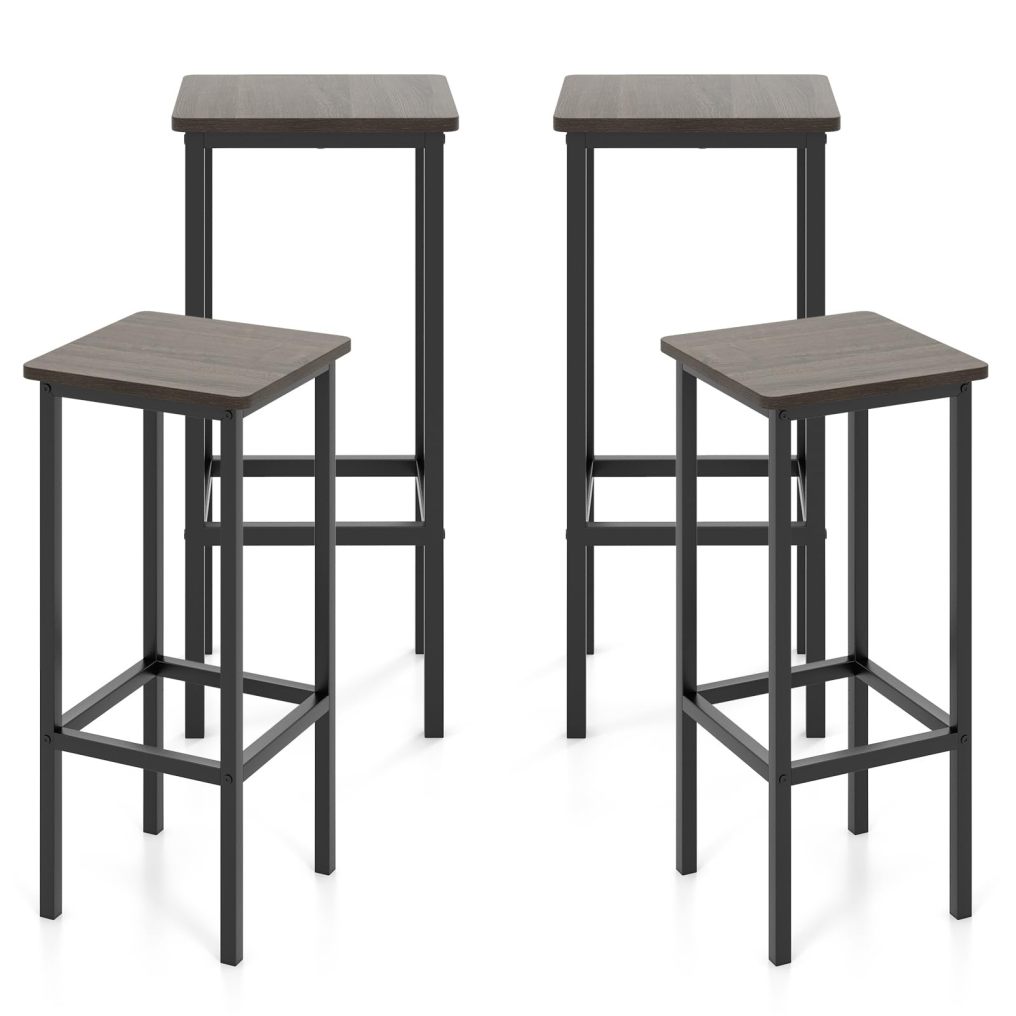 Industrial Bar Stools Set of 4 26" Backless Square Breakfast Bar Chairs